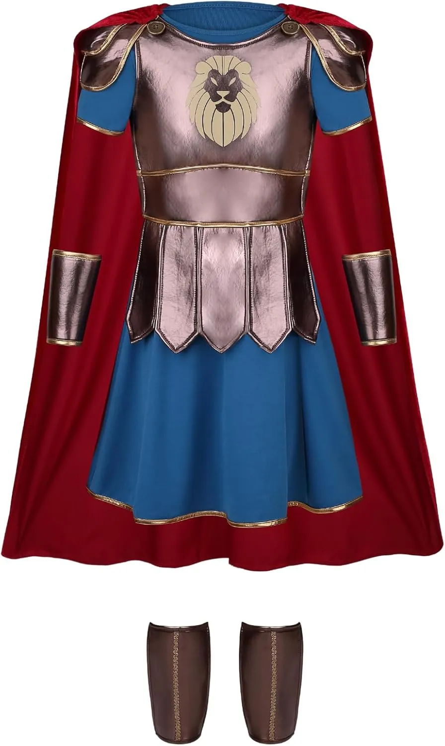 LMYOVE Roman Warrior Costume for Kids, Medieval Gladiator Costume Boy, Spartan Soldier Knight Costume for Halloween Role Play