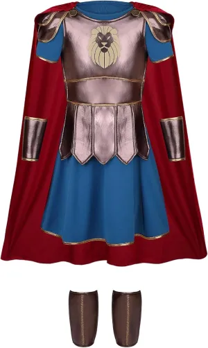 LMYOVE Roman Warrior Costume for Kids, Medieval Gladiator Costume Boy, Spartan Soldier Knight Costume for Halloween Role Play