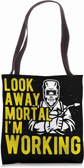 LOOK AWAY MORTAL I'M WORKING Retro Sci-fi Fun Knight Tote Bag