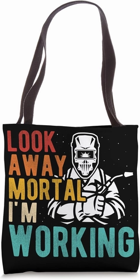 LOOK AWAY MORTAL I'M WORKING Retro Sci-fi Fun Skeleton Tote Bag