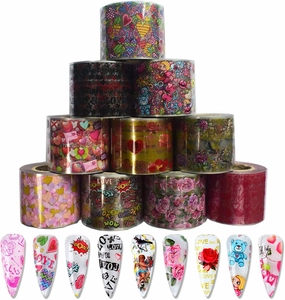 Love Hearts Nail Foil Sheets, 10 Rolls 50m×4cm Nail Foils Romantic Valentines Pink Transfer Stickers Nail Art Decals Red Lips Rose Nail Art Supplies Sticker Flowers Pattern For DIY Nail Art Decoration