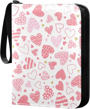 Lovely Hand-painted Heart Card Binder 4-Pocket, 400 Pockets Trading Cards Holder Games Card Albums Storage Organizer Case for Football, Baseball Cards