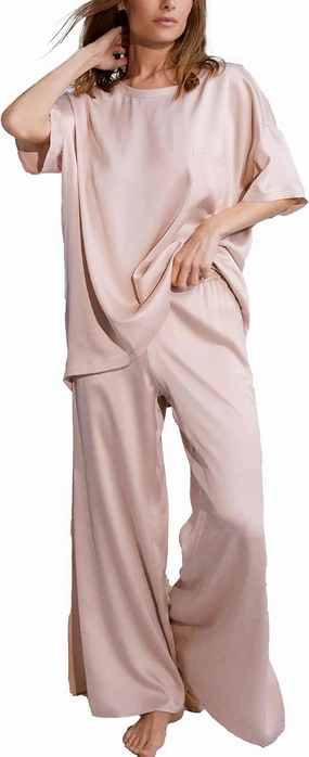 Lunya Washable Mulberry Silk Pajamas for Women – Breathable Set with Oversized Tee & Silk Pants – Multiple Colors & Sizes