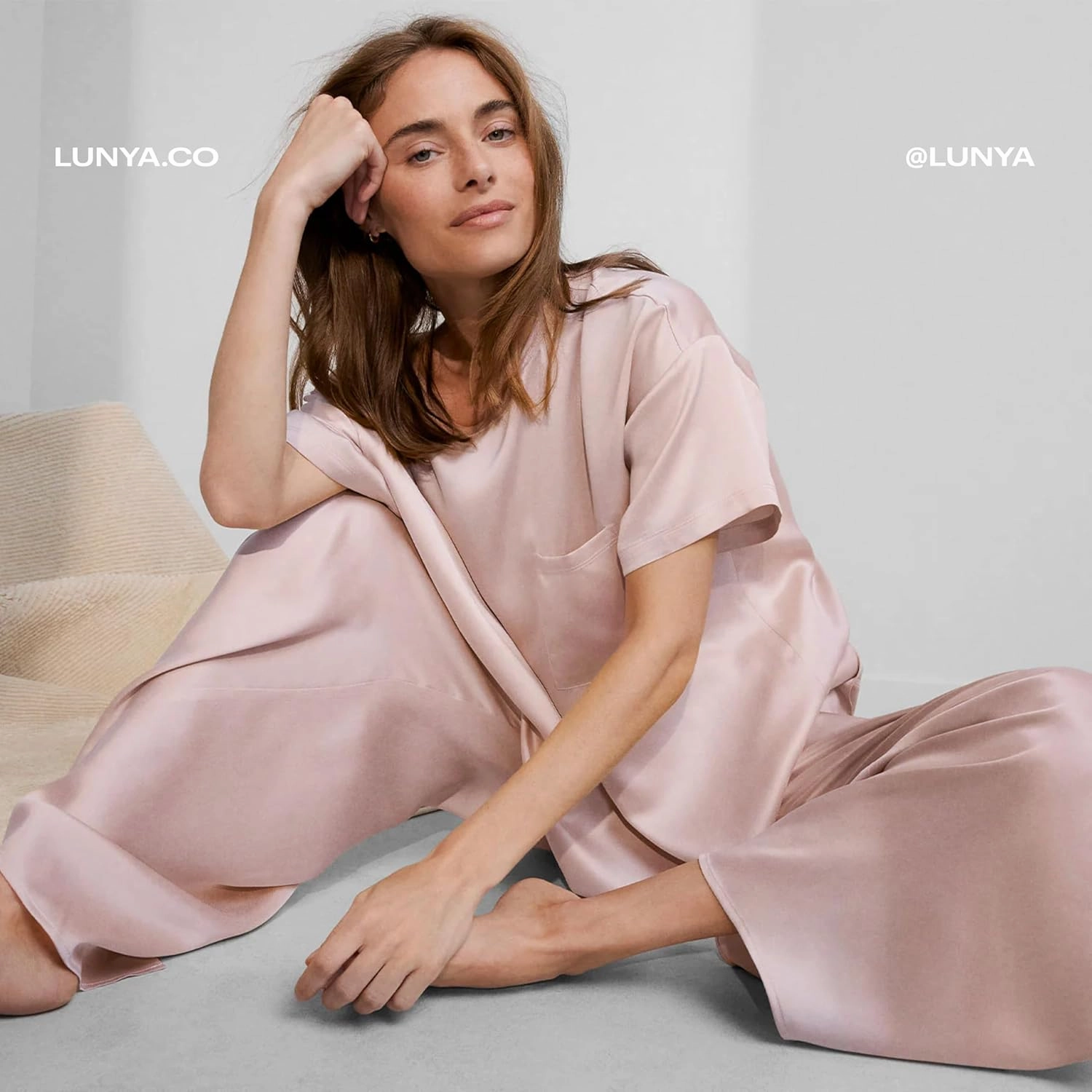 Lunya Washable Mulberry Silk Pajamas for Women – Breathable Set with Oversized Tee & Silk Pants – Multiple Colors & Sizes