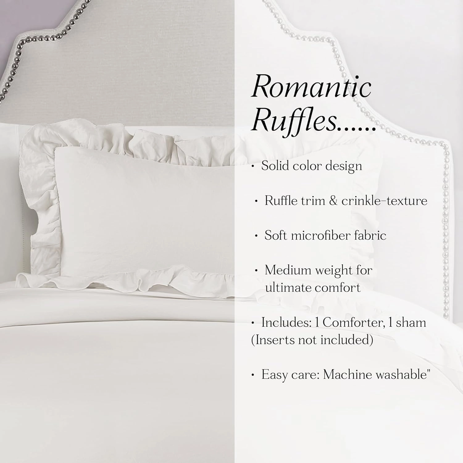 Lush Decor - Comforter Set, Soft Ruffled Bedding with Matching Sham, Cozy Essentials, Elegant Bedroom Decor (Reyna White, Twin XL)