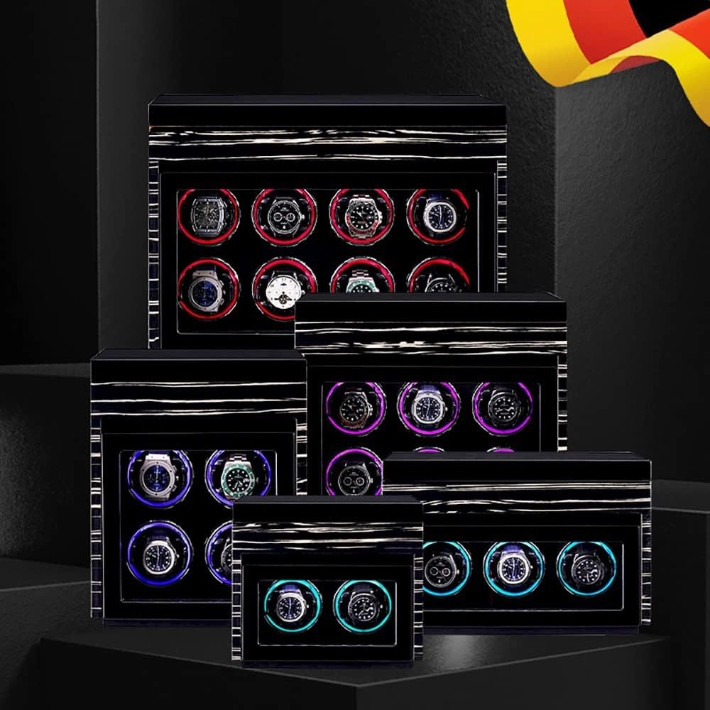 Luxury Watch Winder Automatic Watch with LED Light with Silent Motor and 5 Rotation Positions PU-Leather Super-Silent Winder Suitable for All Automatic and Mechanical Watches (Size : 8 8)