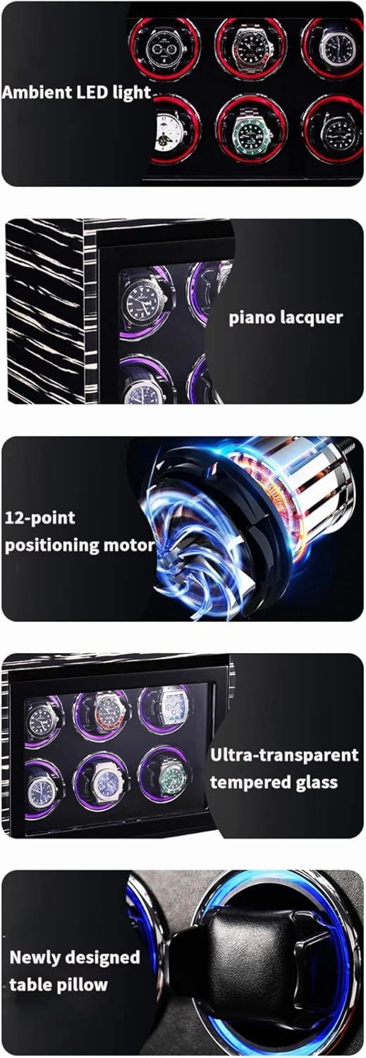Luxury Watch Winder Automatic Watch with LED Light with Silent Motor and 5 Rotation Positions PU-Leather Super-Silent Winder Suitable for All Automatic and Mechanical Watches (Size : 8 8)