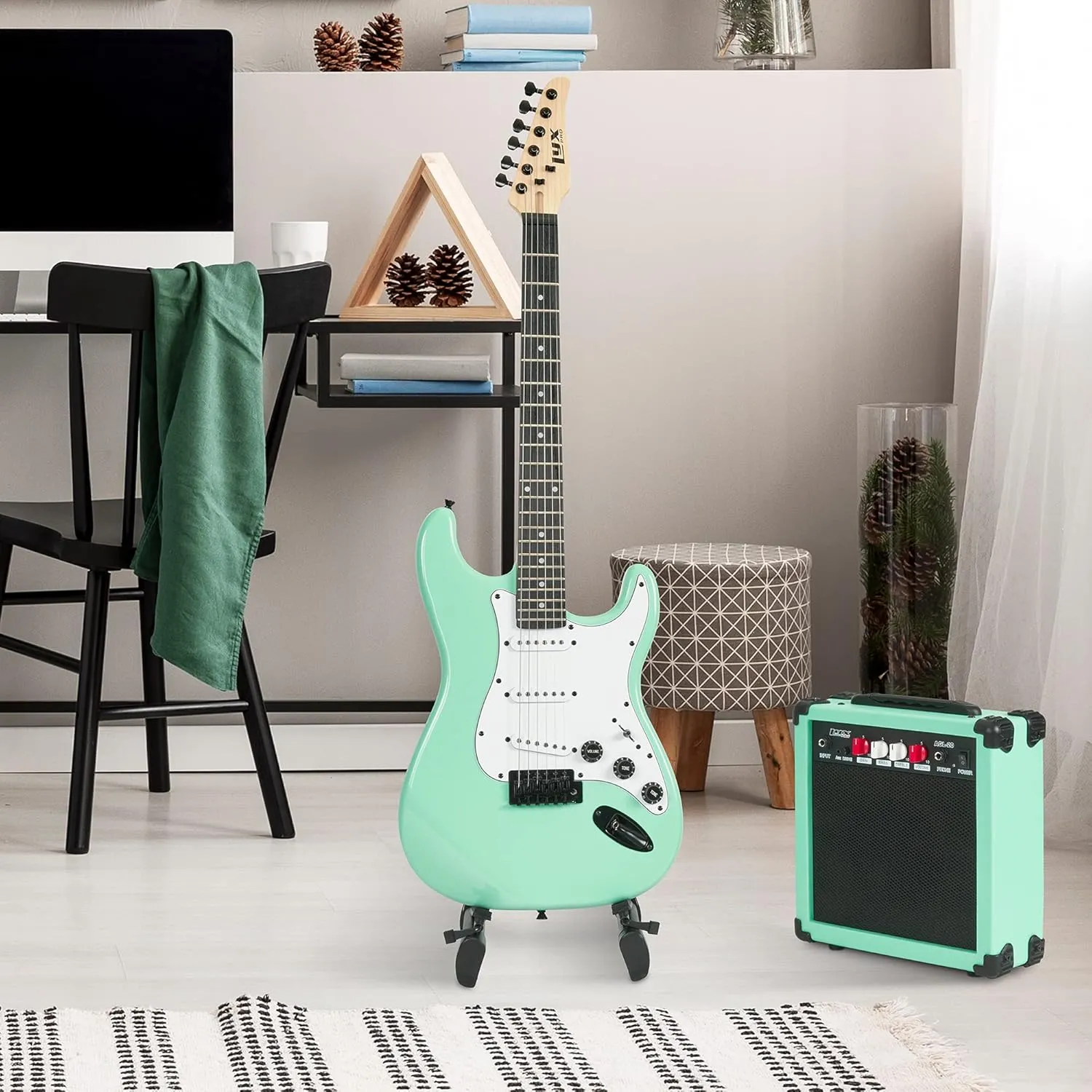 LyxPro CS 39” Electric Guitar Kit for Beginner, Intermediate & Pro Players with Guitar, Amp Cable, 6 Picks & Learner’s Guide | Solid Wood Body, Volume/Tone Controls, 5-Way Pickup - Green
