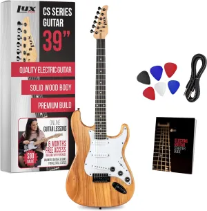 LyxPro CS 39” Electric Guitar Kit for Beginner, Intermediate & Pro Players with Guitar, Amp Cable, 6 Picks & Learner’s Guide | Solid Wood Body, Volume/Tone Controls, 5-Way Pickup - Natural