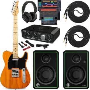 LyxPro Full-Size 39” Electric Telecaster Guitar Mahogany, Solid Wood, Mackie Onyx Artist 2-2 Audio/Midi interface With Pro Tools First/Tracktion Music Production Software Kit, Professional Headphones