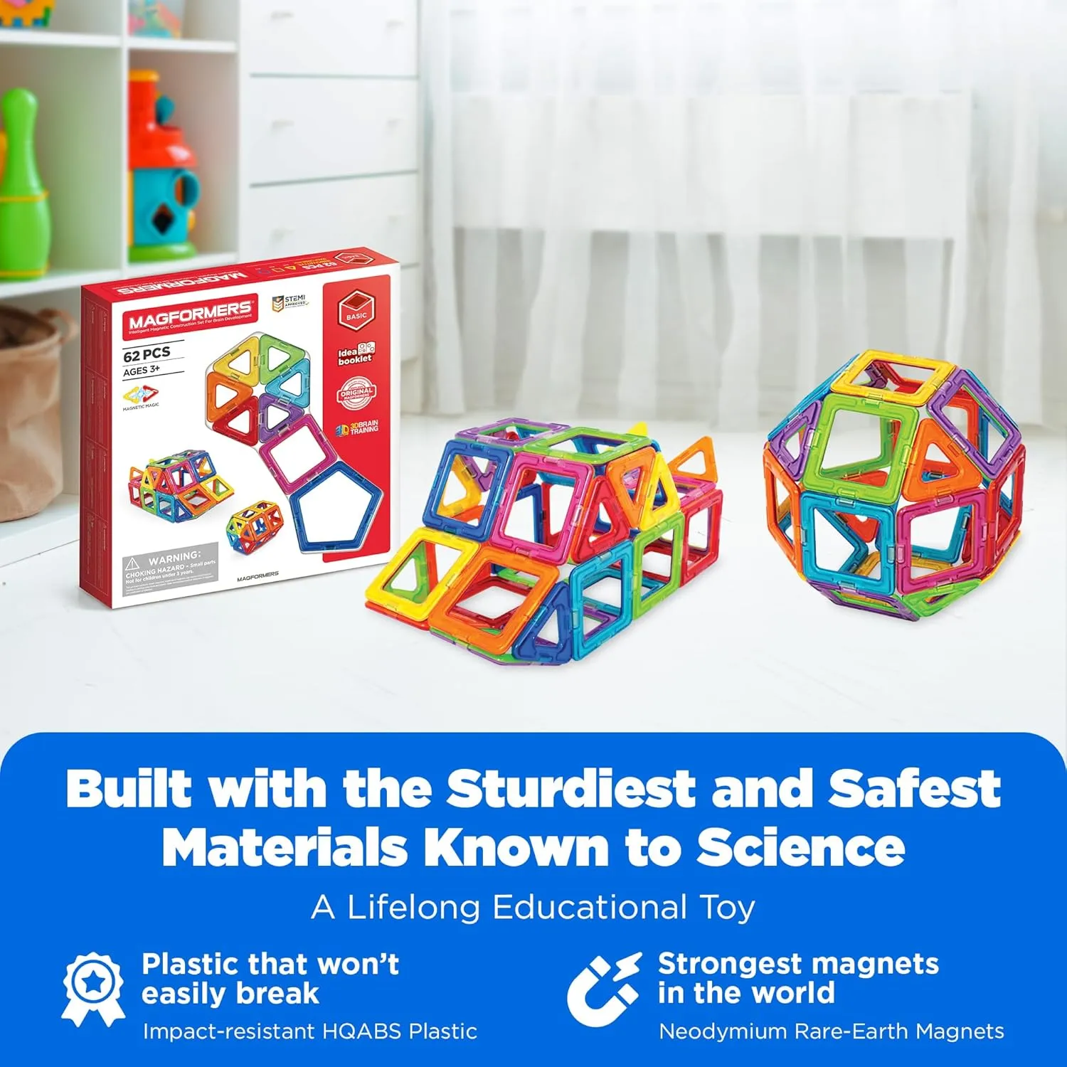 Magformers Rainbow 62-Piece Set - Magnetic Tiles Building Blocks, Educational Kit, STEM Toy Set - Magnetic Building Tiles for Kids to Develop Problem-Solving Abilities and Shape Recognition