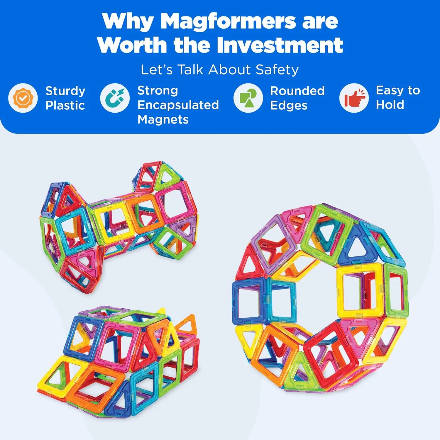 Magformers Rainbow 62-Piece Set - Magnetic Tiles Building Blocks, Educational Kit, STEM Toy Set - Magnetic Building Tiles for Kids to Develop Problem-Solving Abilities and Shape Recognition