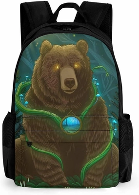 Magic Brown Bear Mysterious Natural Art Rucksacks Polyester Anti-Theft Multipurpose Carry On Bag Large Capacity Gym Outdoor Hiking Backpack With Smooth Zippers