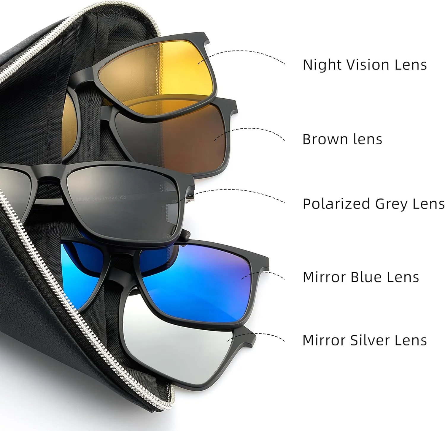Magnetic 5Pcs Polarized Clip-on Sunglasses Plastic Frame for Night Driving