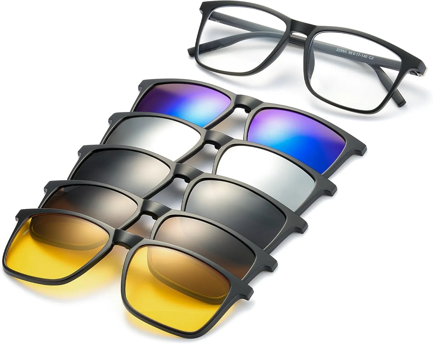 Magnetic 5Pcs Polarized Clip-on Sunglasses Plastic Frame for Night Driving