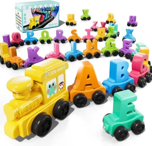 Magnetic Alphabet Train Set for Toddlers, Alphabet Train Set Includes Locomotive and 26 Train Carriages, Matching and Words Learning Preschool Educational Toy, Gift for Toddlers Boys Kids and Girls