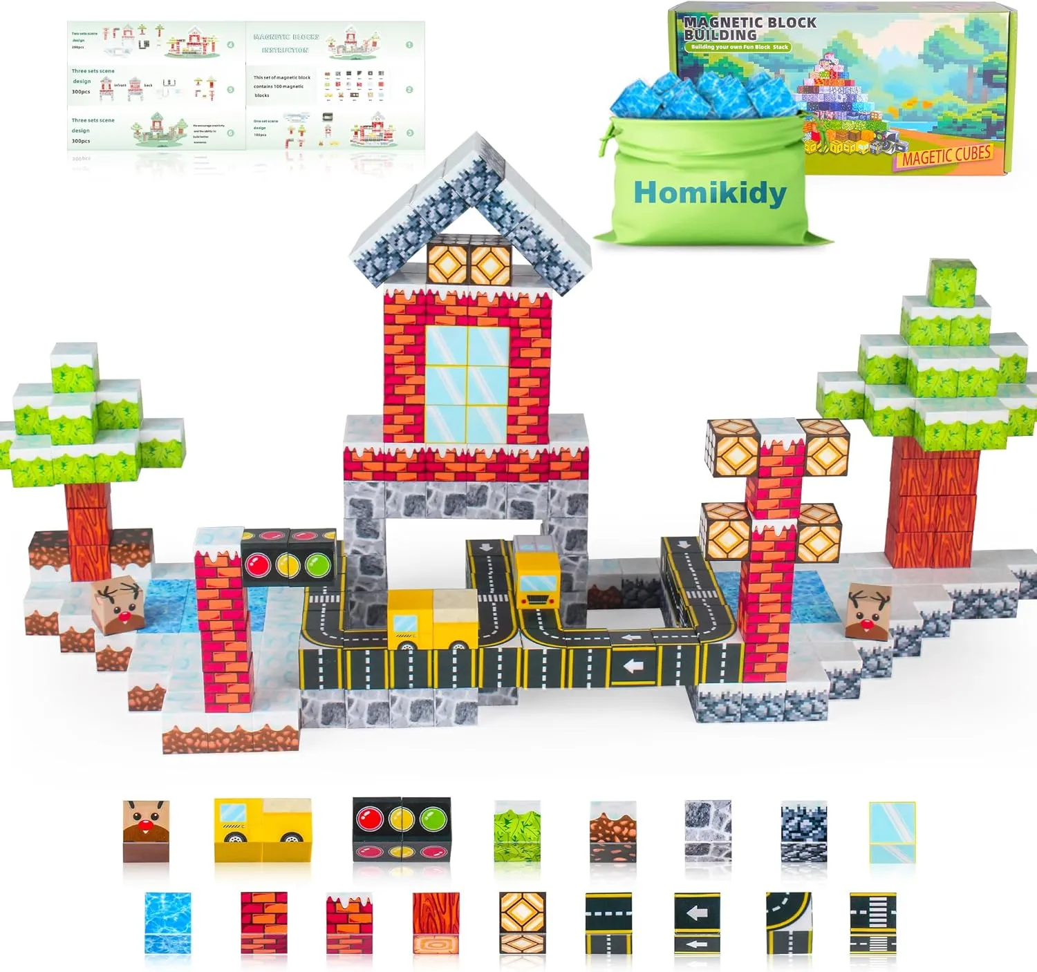Magnetic Blocks - 100 PCS Build Magnet World Road Transport House Frozen Edtion - Montessori Sensory STEM Preschool Outdoor Toddler Toys, Christmas Birthday Gifts for 3  Years Old Boys & Girls