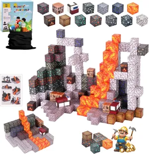 Magnetic Blocks, 128PCS Build Cave Magnet World Set, Magnetic Toys for Boys & Girls Age 3-5, 4-8, 8-12, STEM Sensory Building Gifts Toys for Kids for 3 