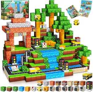 Magnetic Blocks - 150PCS Magnetic Building Blocks Road Forest Magnetic Cubes - Magnetic Toys for Montessori Toddler Birthday Gifts -STEM Sensory Construction Toys for Kids Ages 3  for Boy & Girl