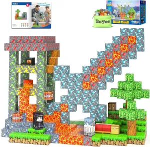 Magnetic Blocks - Build Mine Magnet World Forest Mine Set Magnet Building Blocks Kids Toys for 3  Year Old Boys & Girls 1'' Magnetic Cubes STEM Sensory Building Toys Kids Game Xmas Gifts