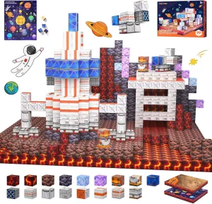 Magnetic Blocks Space Exploration Editon Set Magnetic Building Blocks STEM Montessori Sensory Toys Age 3-5 4-8 5-7 Gift for Kids Magnets Cubes 99pcs 1.2 inches