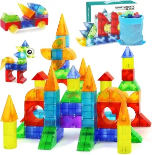 Magnetic Blocks,66 PCS Translucent Building Toys for Toddlers 3 ,Multi Shape Magnet Building Blocks STEM Preschool Montessori Sensory Toys for 3 4 5 6 Year Old Kids Boys Girls