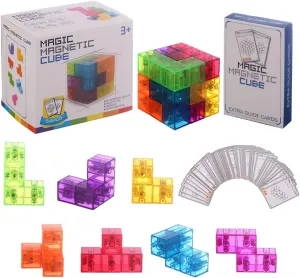 Magnetic Building Block, Transparent Cube with 54 pcs Guide Cards,Different Shapes, Suitable for Age 3 Early Intelligence Development, a Good Choice for Birthday