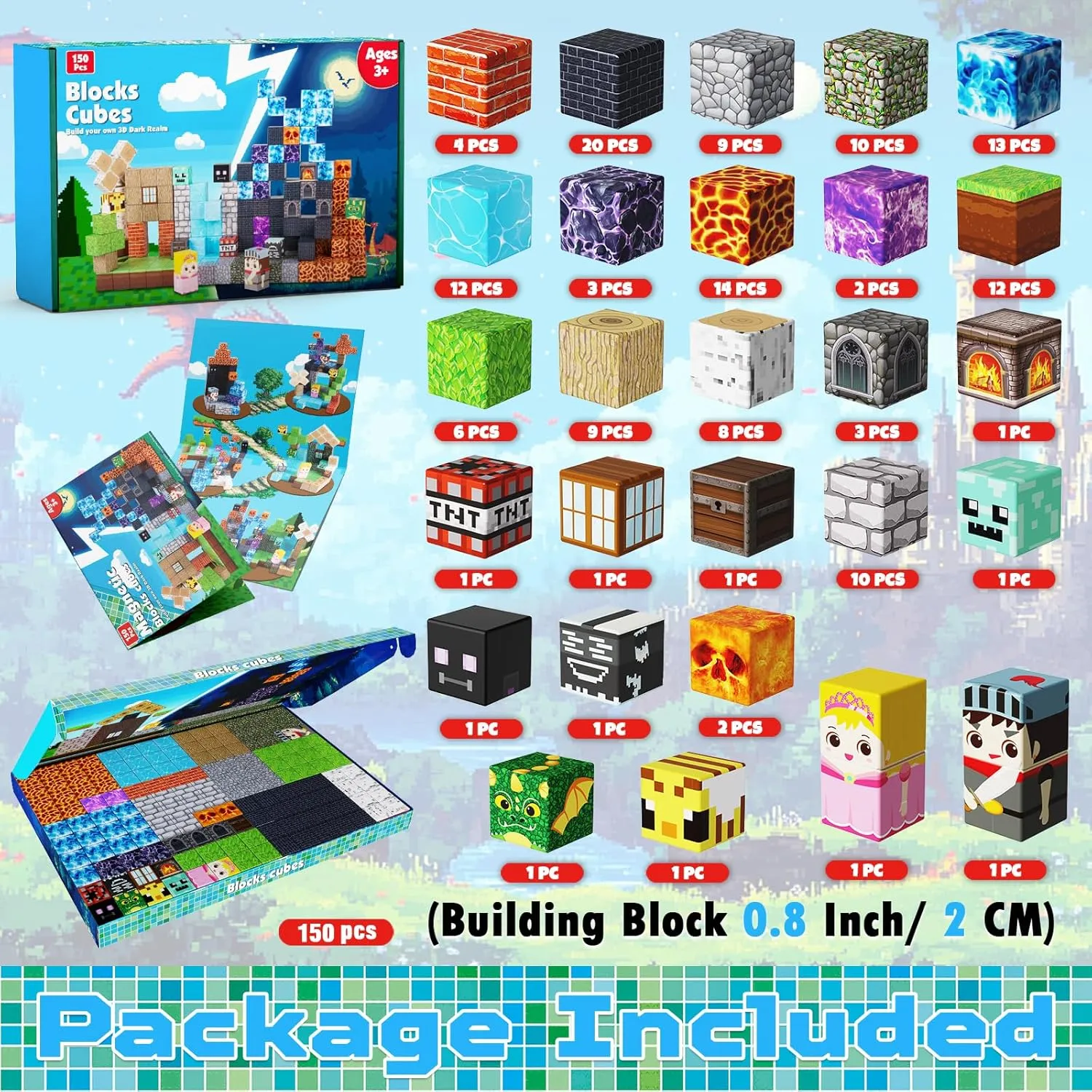 Magnetic Building Blocks - 150PCS Magnet Block Cubes Dark Hell Forest Castle, STEM Toy Building Sets for Kids Age 3 , Montessori Stacking Construction Toys Easter Gift for Boys Girls Age 4-8, 8-12