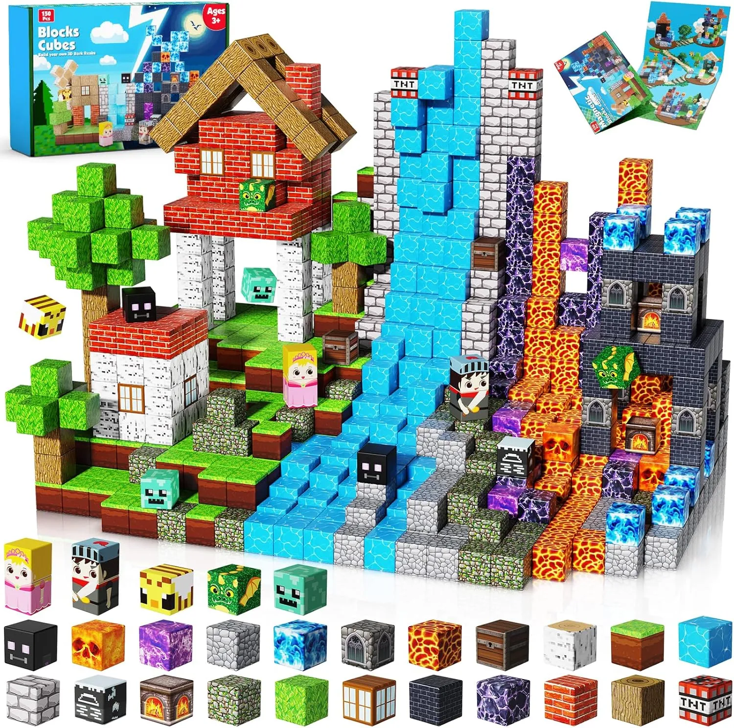 Magnetic Building Blocks - 150PCS Magnet Block Cubes Dark Hell Forest Castle, STEM Toy Building Sets for Kids Age 3 , Montessori Stacking Construction Toys Easter Gift for Boys Girls Age 4-8, 8-12