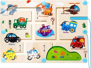 Magnetic Color & Number Maze, Wooden Color Matching Learning Counting Puzzle Board for Toddler, Fine Motor Skills Toys for Boys Girls 3 4 5 Years Old(Vehicle)