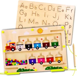 Magnetic Color and Number Maze Board, Double Sided 2 in 1 Montessori Alphabet Tracing Board Magnetic Maze for Kids Ages 3-5 Years，Toddler Fine Motor Skills