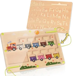 Magnetic Color and Number Maze, Montessori Wooden Color Matching Counting Puzzle Board ABC Writing Practice Fine Motor Skills Learning Toys for Toddlers Boys Girls Ages 3  Little Train