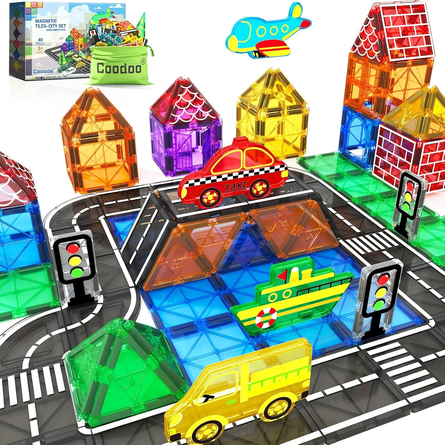 Magnetic Tiles City Road Set Kids Toys Sensory Games for 3 Year Old Boys and Girls, Magnetic Blocks for Kids Age 3-5 4-8 Classroom Must Haves Preschool Learning Outdoor Toys