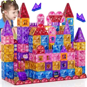 Magnetic Tiles for Kids Toddlers Ages 3-5 4-8 8-10, Magnetic Building Blocks for Kids Ages 4-8 8-12, Educational Magnets Tiles Building Blocks Toys for Toddlers Kids Christmas Birthday Gifts