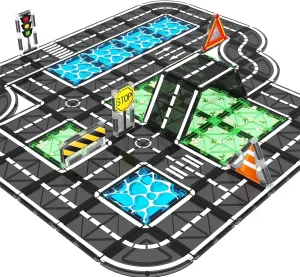 Magnetic Tiles Roads Construction Toys, Traffic Themed Building Blocks Set, Toddler Kids Toys for 3  Year Old Boys Girls, Montessori STEM Sensory Games, Preschool Learning Educational Birthday Gifts