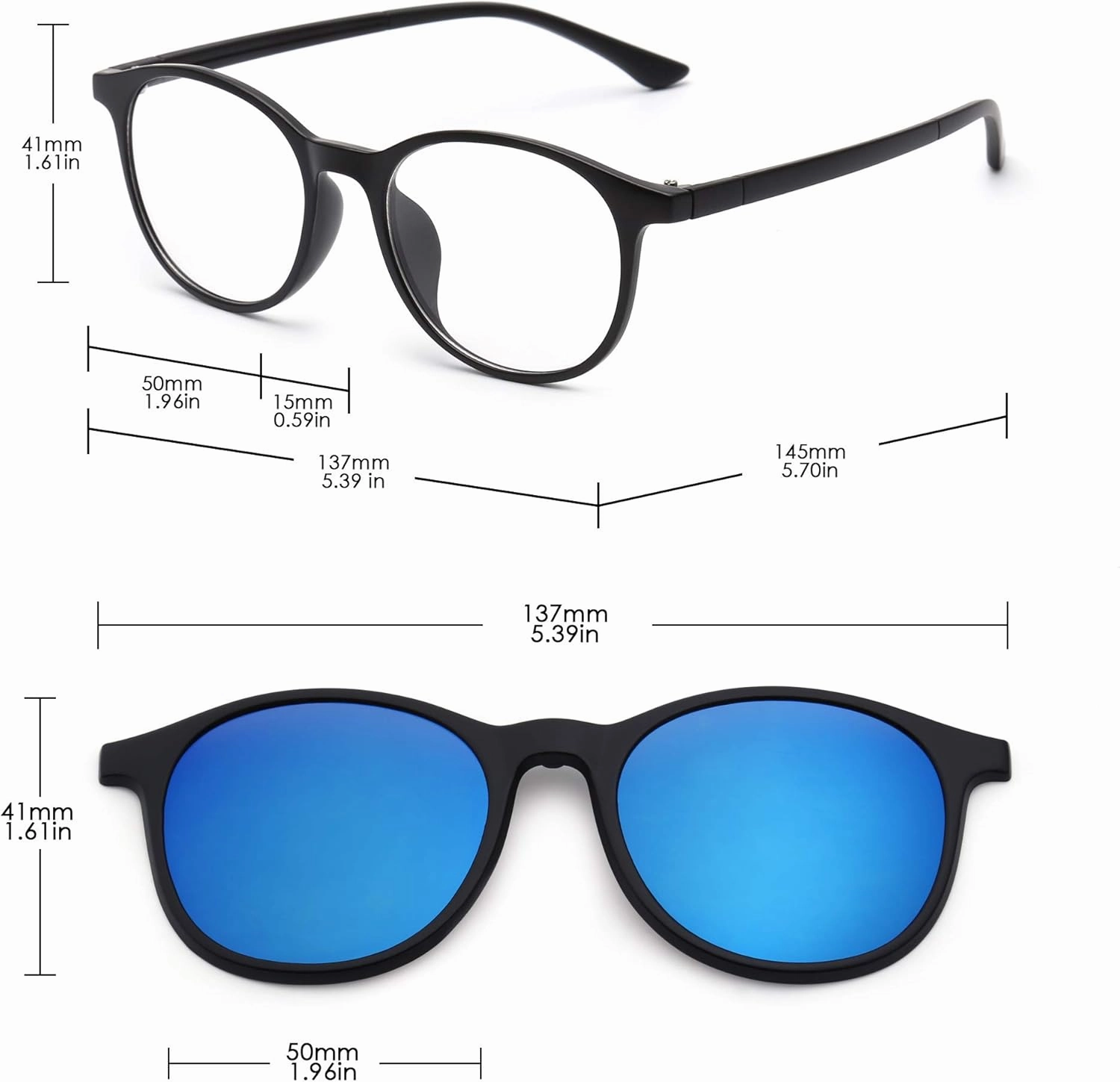 Magnetic 5Pcs Polarized Clip-on Sunglasses Plastic Frame for Night Driving