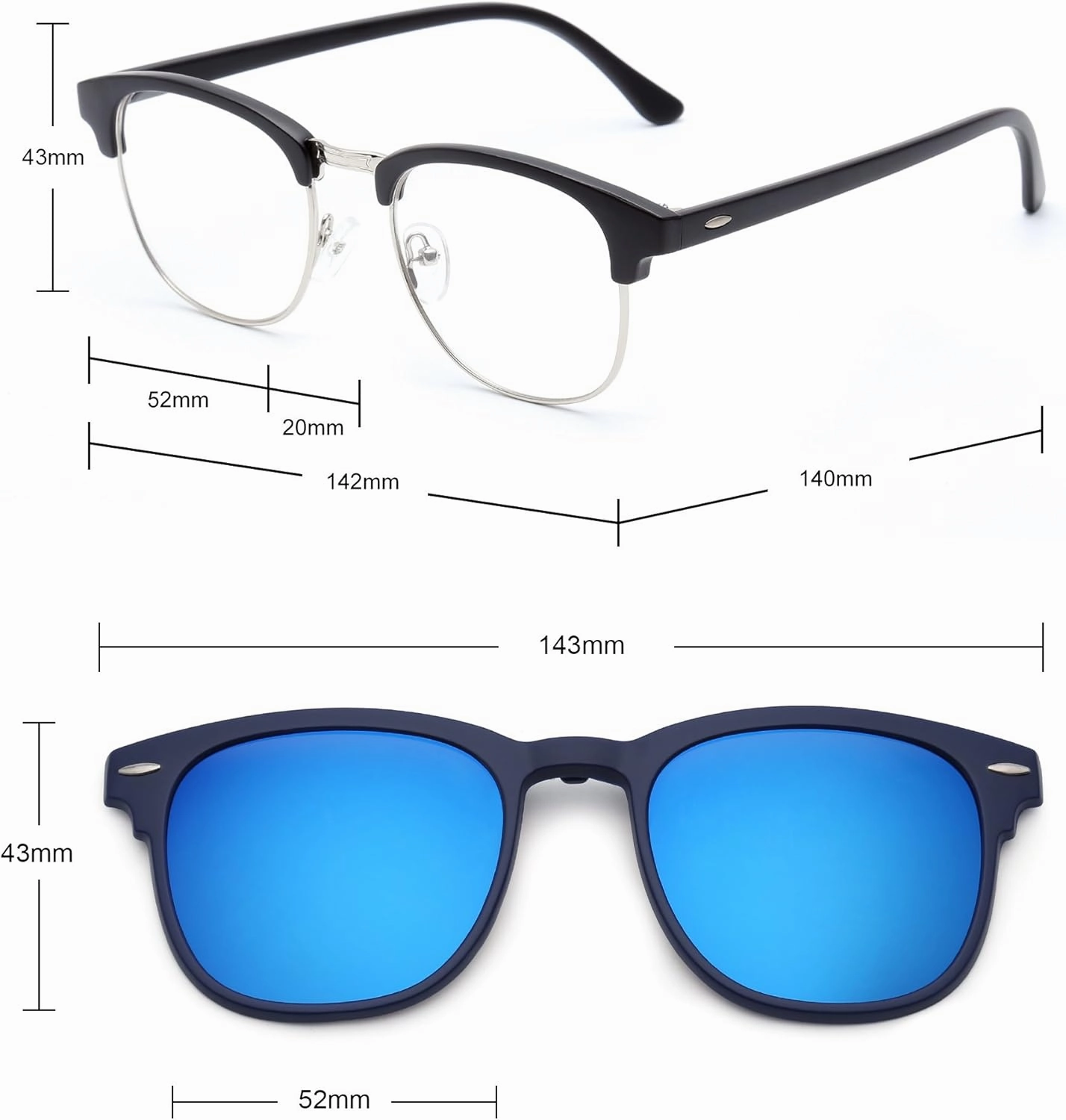 Magnetic 5Pcs Polarized Clip-on Sunglasses Plastic Frame for Night Driving