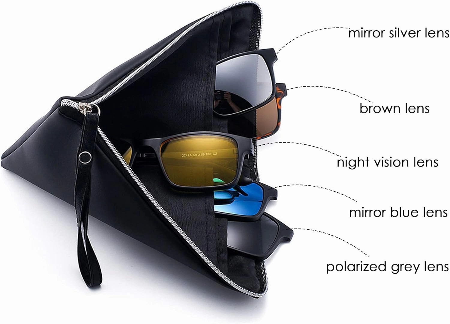 Magnetic 5Pcs Polarized Clip-on Sunglasses Plastic Frame for Night Driving