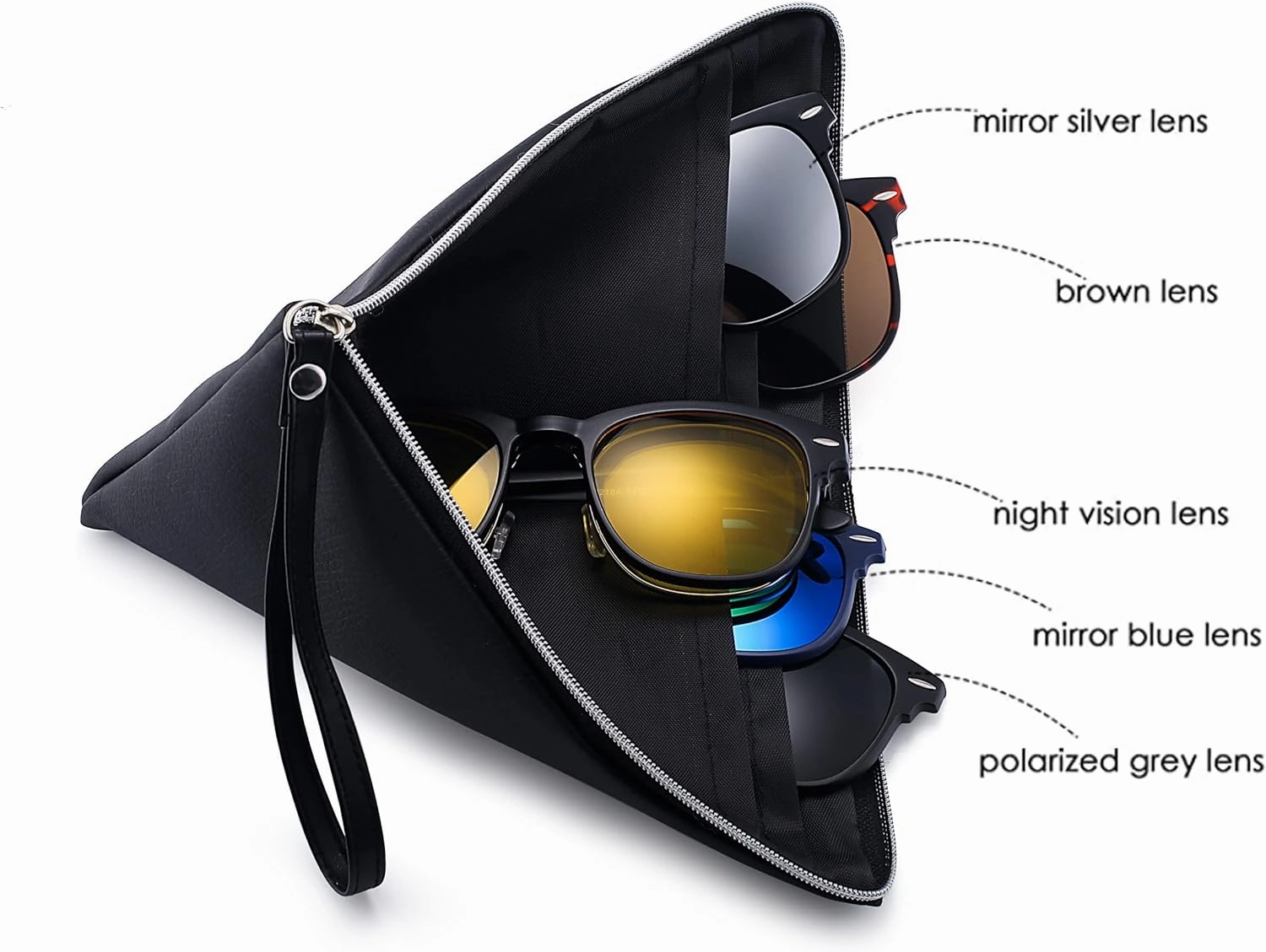 Magnetic 5Pcs Polarized Clip-on Sunglasses Plastic Frame for Night Driving