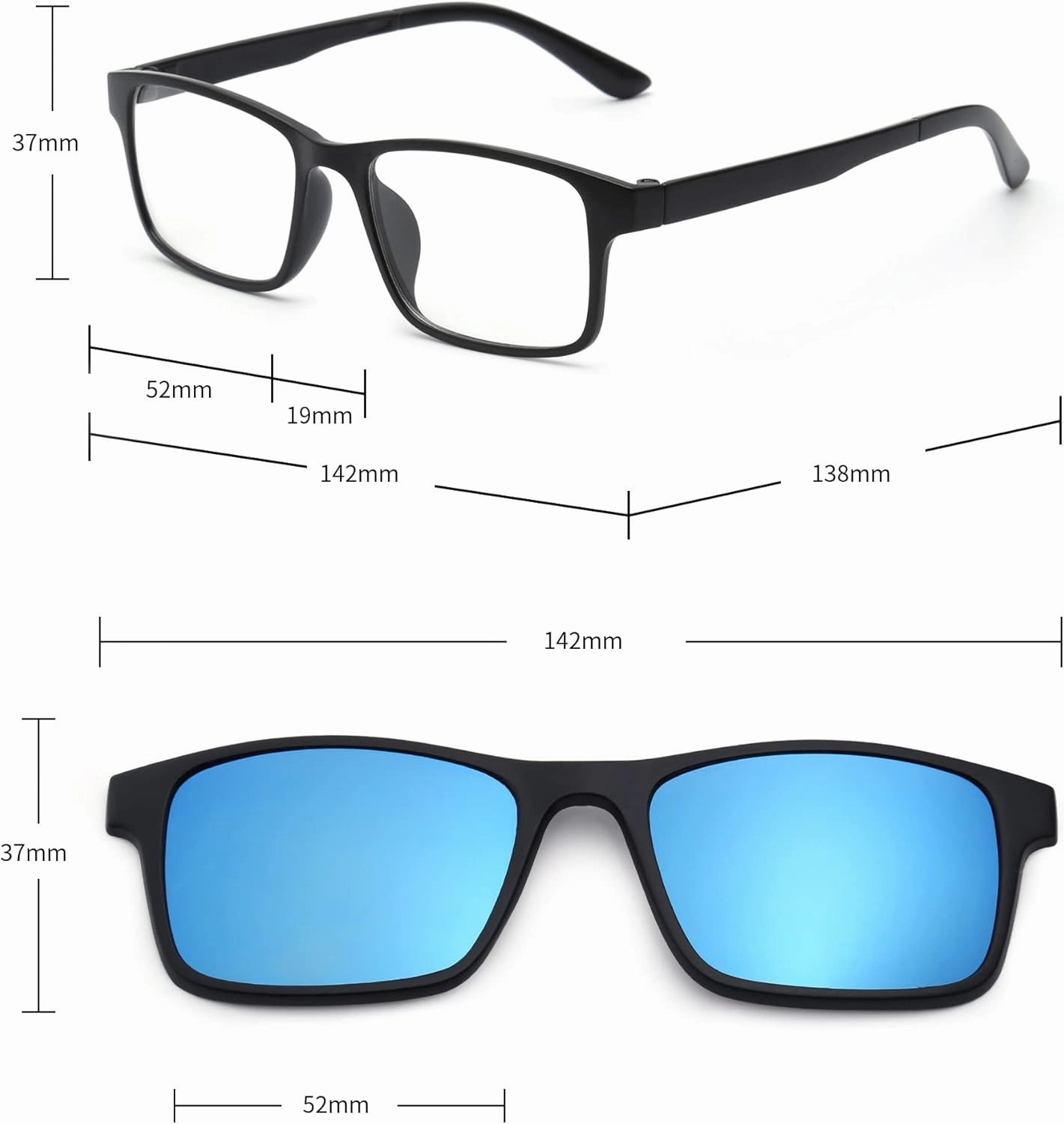 Magnetic 5Pcs Polarized Clip-on Sunglasses Plastic Frame for Night Driving
