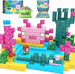 Magnetic Blocks - Build Mine Magnet World Ocean Set, Magnets Building Toys for Kids Ages 3-5 4-8, STEM Montessori Sensory Toys for Toddler 3  Year Old Girls Boys, Classroom Must Haves Supplies