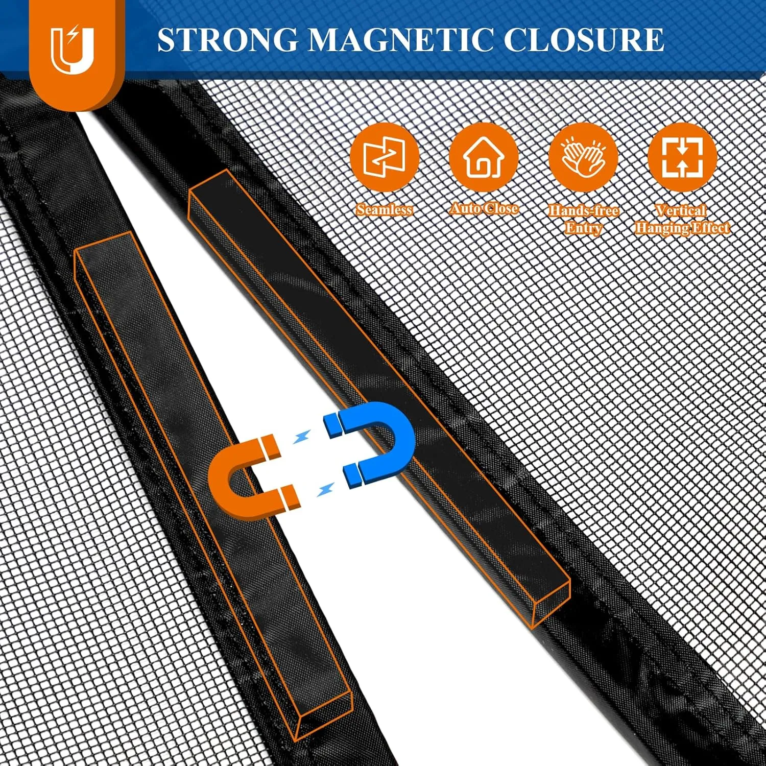 MAGZO Magnetic Screen Door 36'' x 82'', Reversible Left Right Side Opening, Upgraded Polyester Scratch-Proof, Pet Friendly, Hanging Curtain for Doorway/Homes/House/Apartment, Renter Friendly, Black