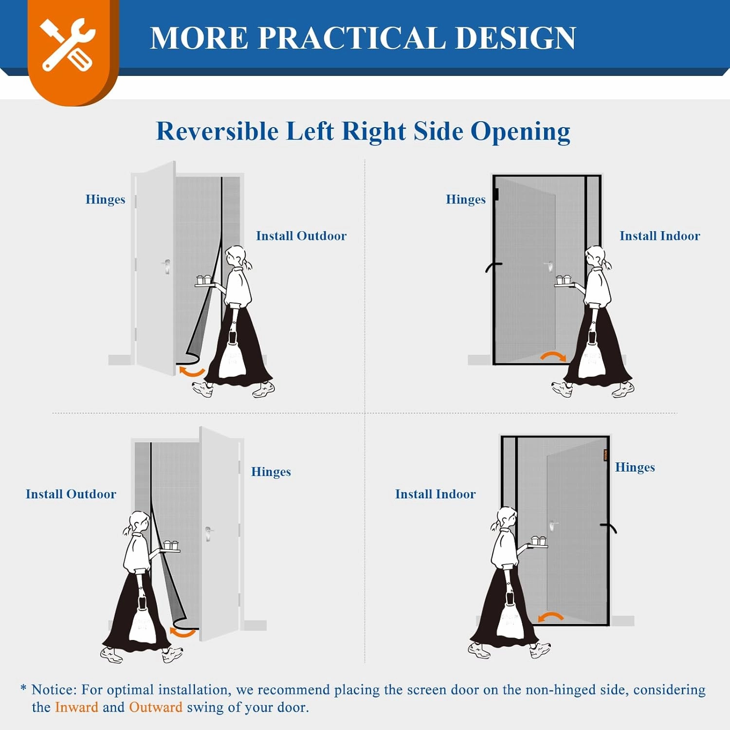 MAGZO Magnetic Screen Door 30'' x 80'', 2025 Model, Reversible Left Right Side Opening, Upgraded Polyester Scratch-Proof, Dog Friendly, Mesh for Single/Entry Doors, Walk Through Auto-Closure, Grey