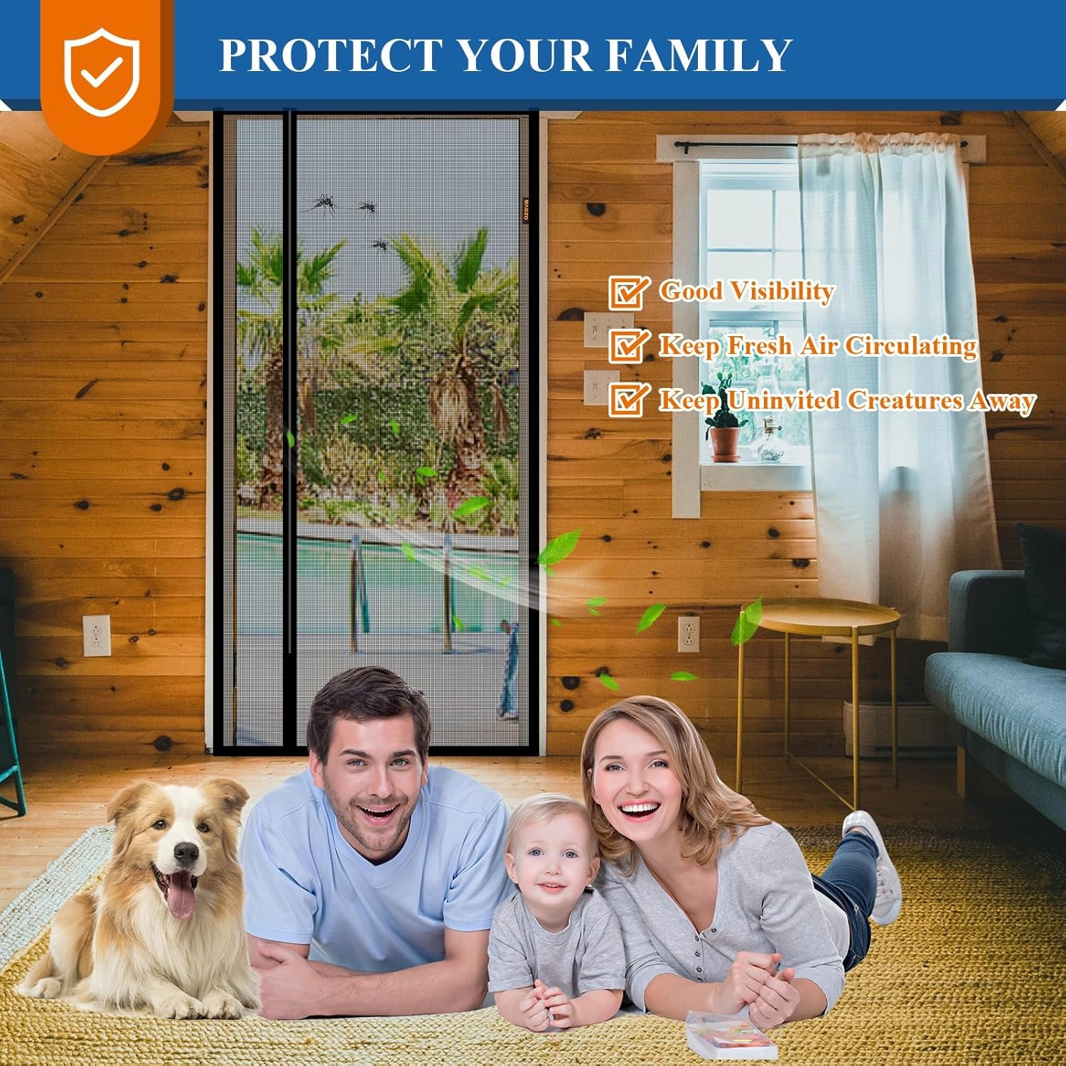 MAGZO Magnetic Screen Door 30'' x 80'', Reversible Left Right Side Opening, Polyester Material Scratch-Proof, Cat Friendly, Hanging Curtain for Front/Back Doors, Apartment/Renter Friendly, Black