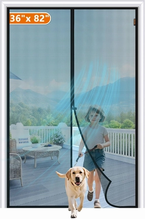 MAGZO Magnetic Screen Door Fit Door Size 36 x 82 Inch, Screen Size 38" x 83" Strong Magnet Door Mesh with Reinforced Hook & Loop for Patio Door, Front Door, Doorway, Black