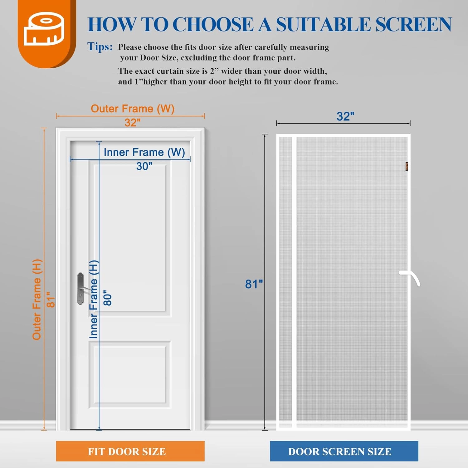 MAGZO Magnetic Screen Door White 30'' x 80'', Reversible Left Right Side Opening, Upgraded Polyester Scratch-Proof, Mesh Net for Sliding Glass/Single/Patio/French Doors with Adhesive-Hook&Loop to Hang
