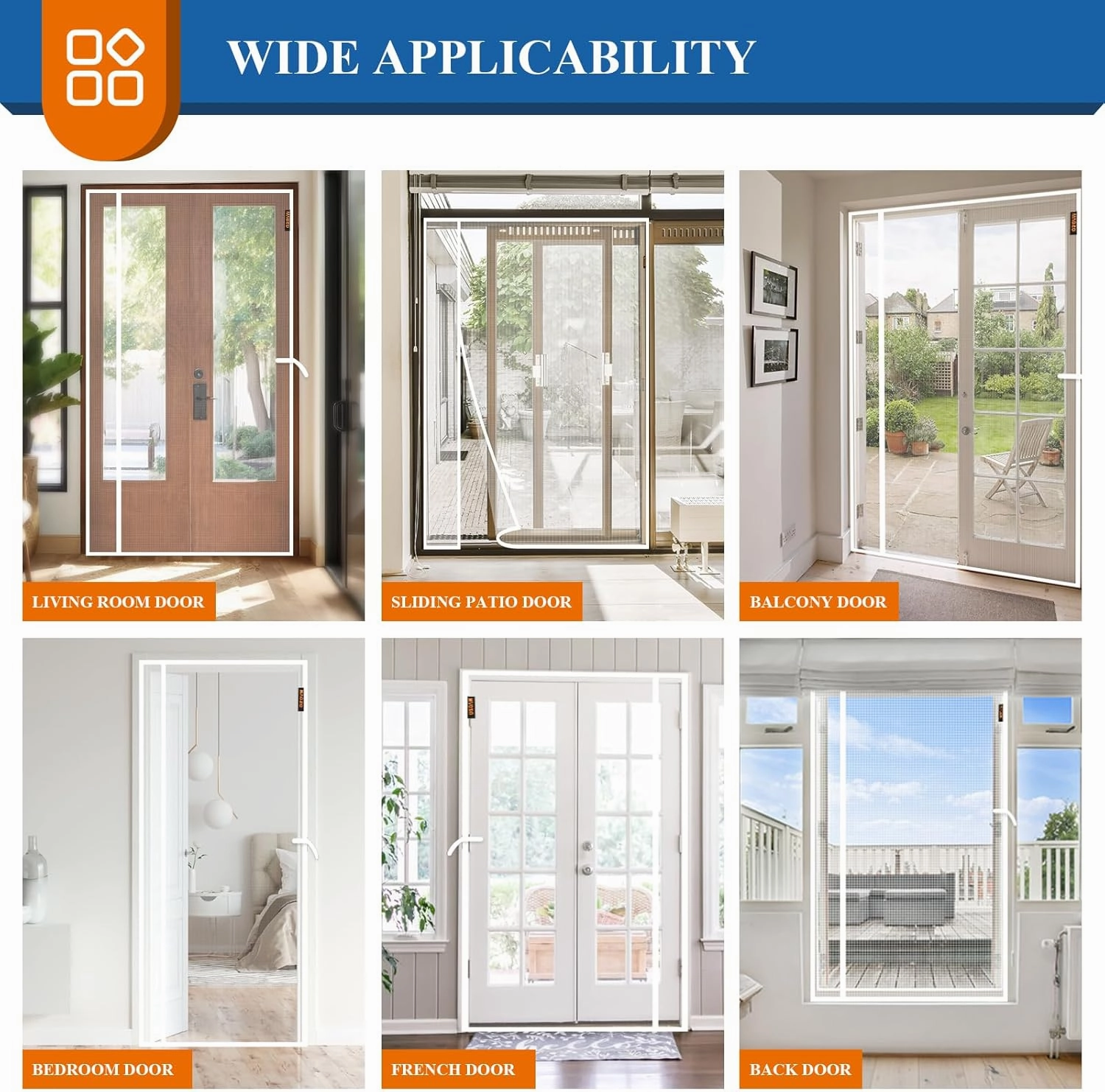MAGZO Magnetic Screen Door White 30'' x 80'', Reversible Left Right Side Opening, Upgraded Polyester Scratch-Proof, Mesh Net for Sliding Glass/Single/Patio/French Doors with Adhesive-Hook&Loop to Hang