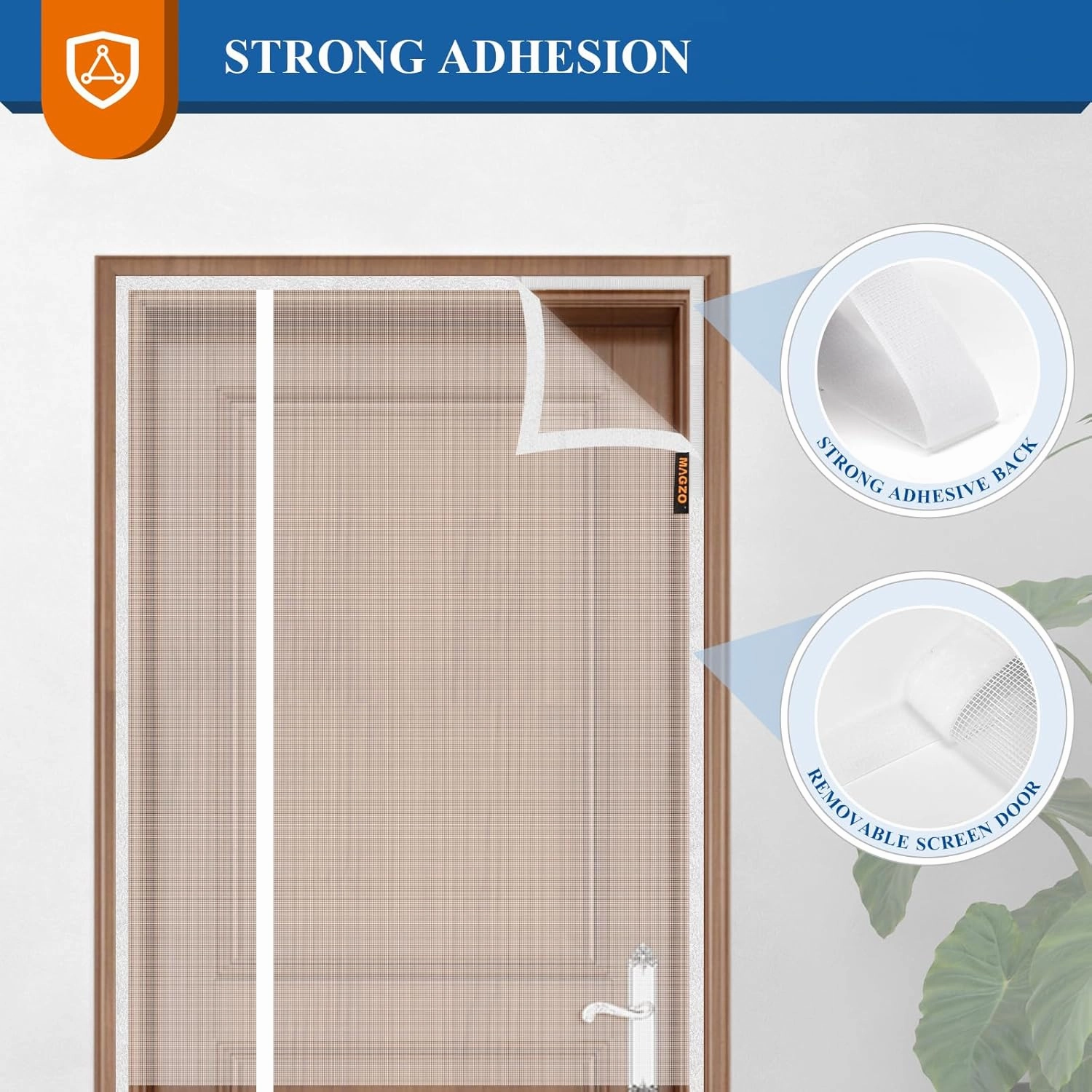 MAGZO Magnetic Screen Door White 30'' x 80'', Reversible Left Right Side Opening, Upgraded Polyester Scratch-Proof, Mesh Net for Sliding Glass/Single/Patio/French Doors with Adhesive-Hook&Loop to Hang