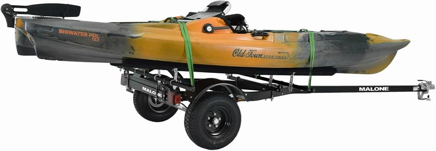 Malone MPG444LB-BLK MicroSport Off-Road LowBed 2 Kayak Trailer with 2 Bunk Kayak Carriers | 20' / 800 lbs Load Capacity | 22" Crossbar to Ground Clearance | Black Powder Coat Finish