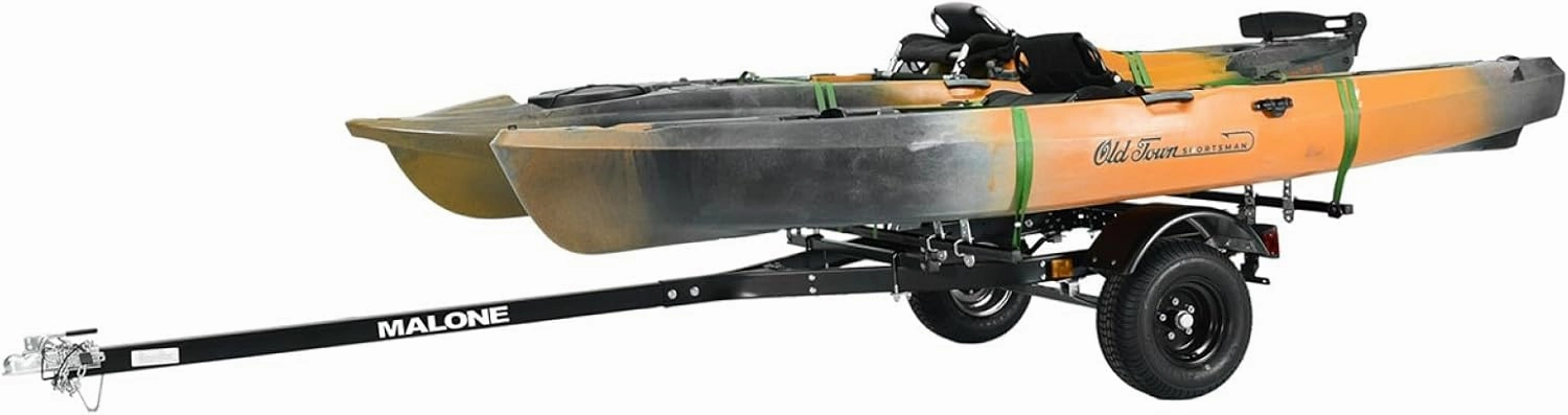 Malone MPG444LB-BLK MicroSport Off-Road LowBed 2 Kayak Trailer with 2 Bunk Kayak Carriers | 20' / 800 lbs Load Capacity | 22" Crossbar to Ground Clearance | Black Powder Coat Finish